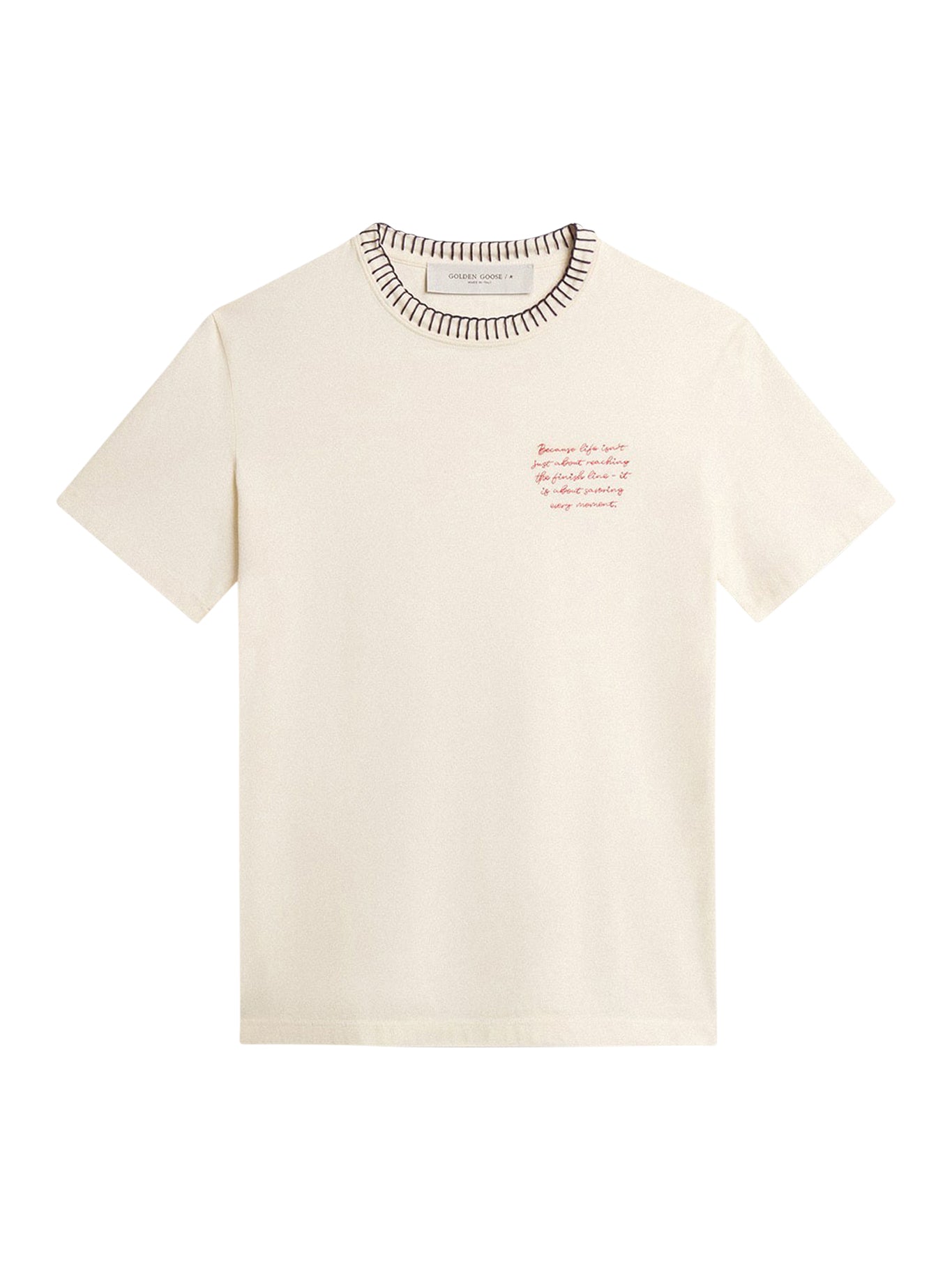 T-shirt da donna in cotone color bianco vissuto con ricami a mano