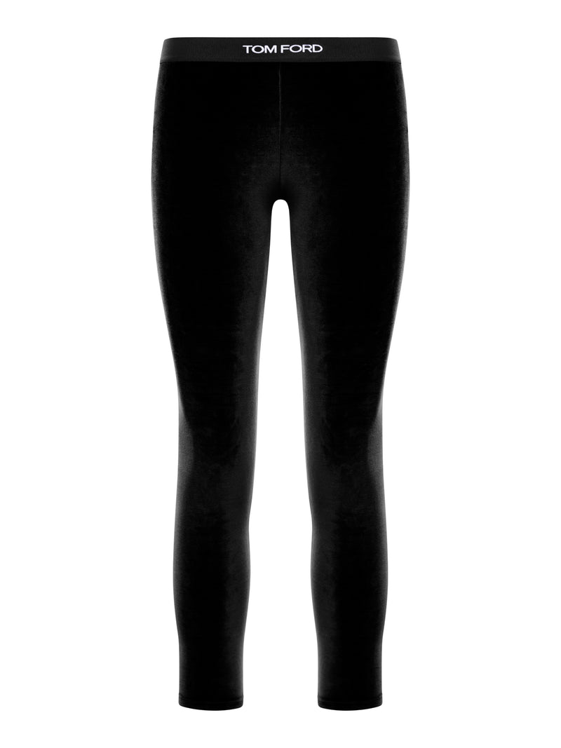 Leggings in velluto con banda logo