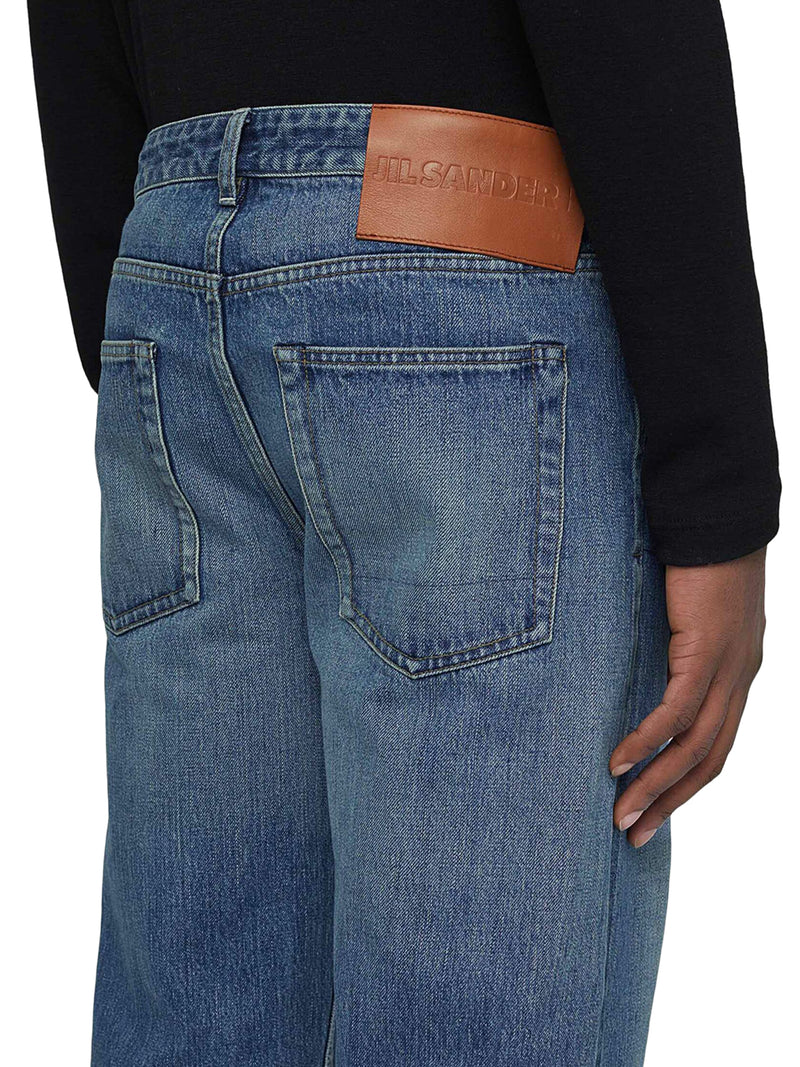 jeans affusolati in cotone con toppa con logo