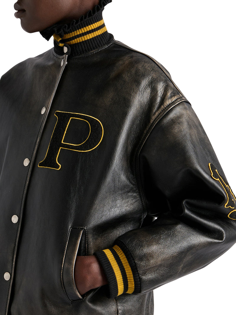 Bomber in pelle con patch