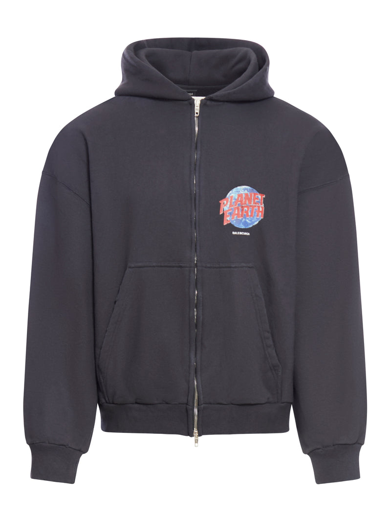 HOODIE CON ZIP PLANET EARTH REGULAR FIT DA UOMO IN NERO DÉLAVÉ