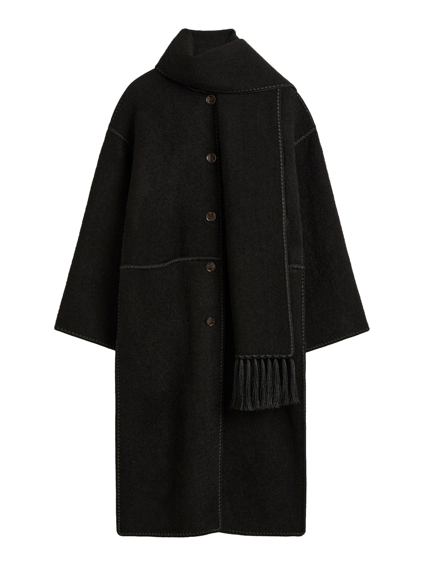 Cappotto sciarpa ricamato nero