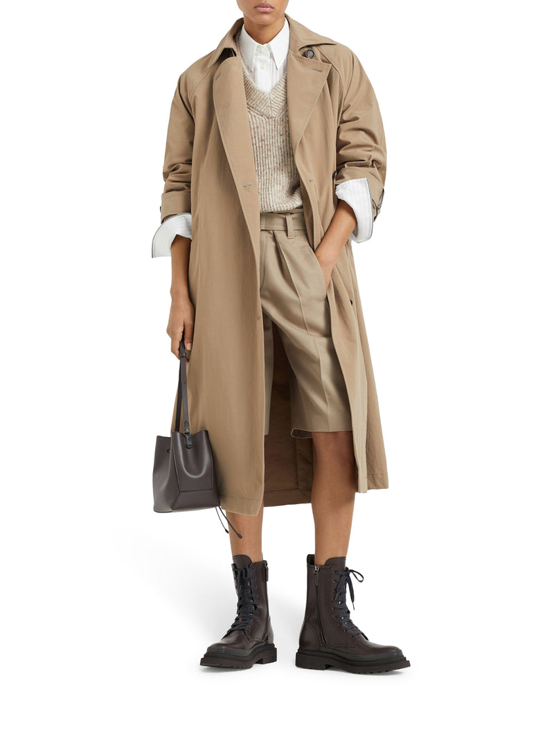 Trench in canvas techno con Shiny Cuff Details