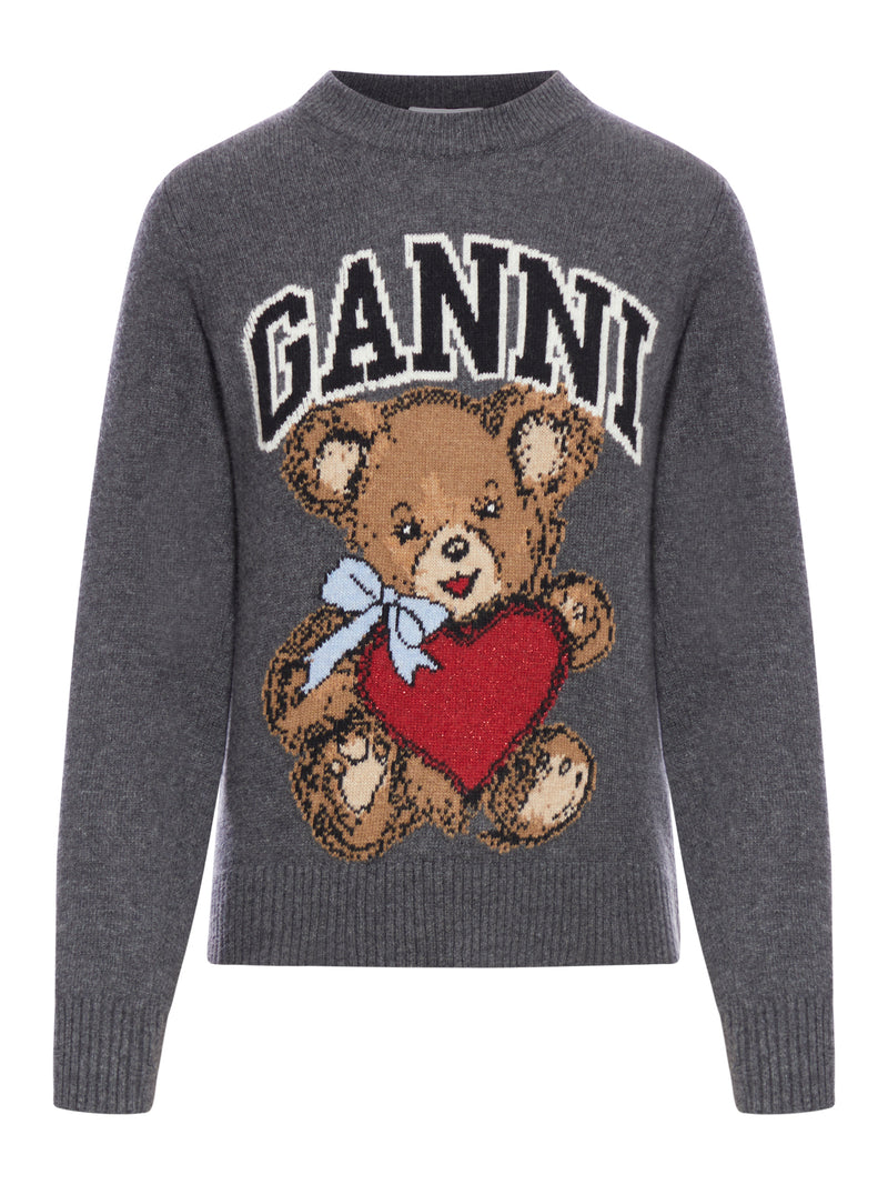 MAGLIONE CON GRAFICA ORSO GRIGIO SCURO