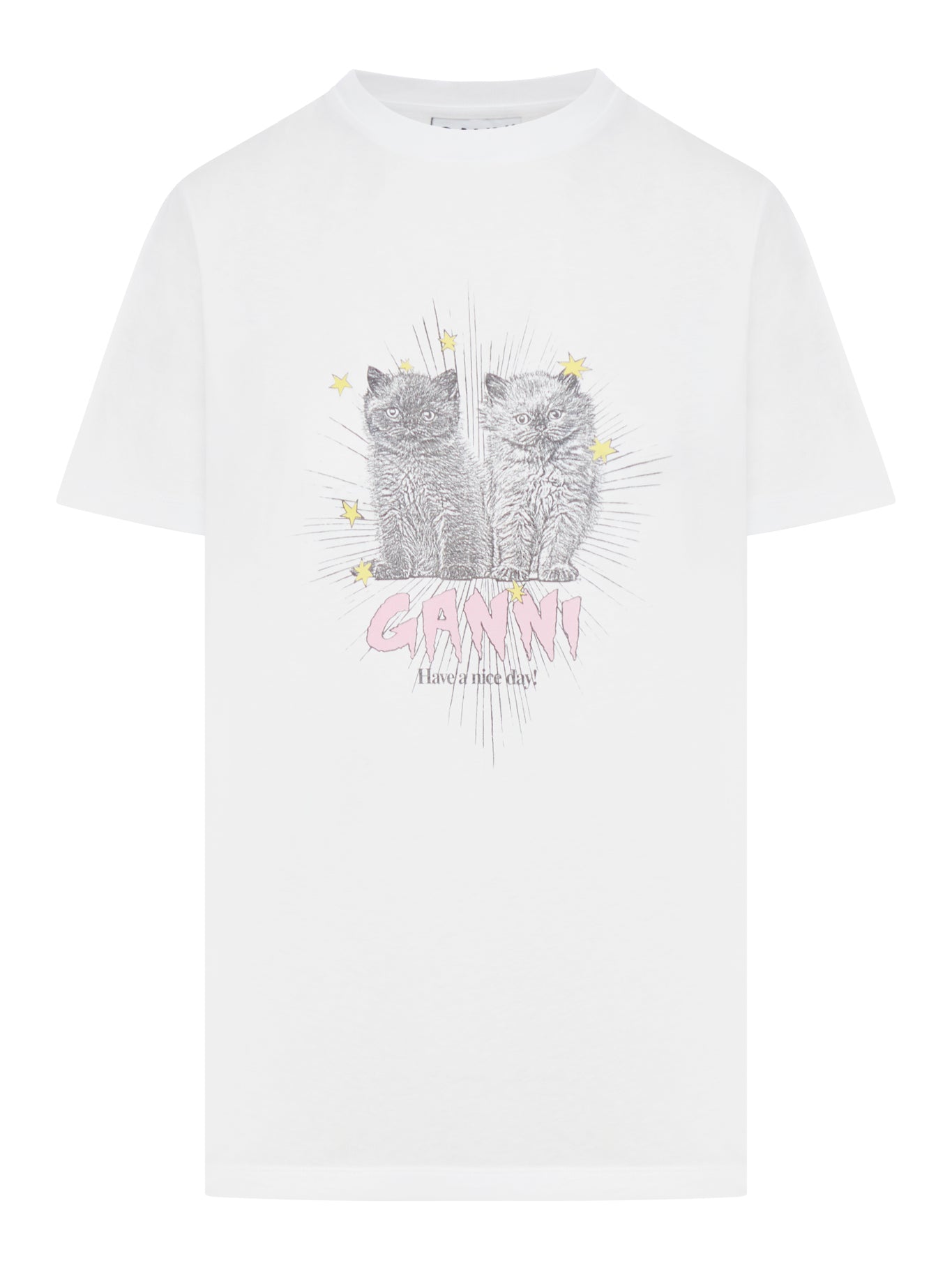 T-SHIRT RELAX CON GATTI IN JERSEY BIANCO BASIC