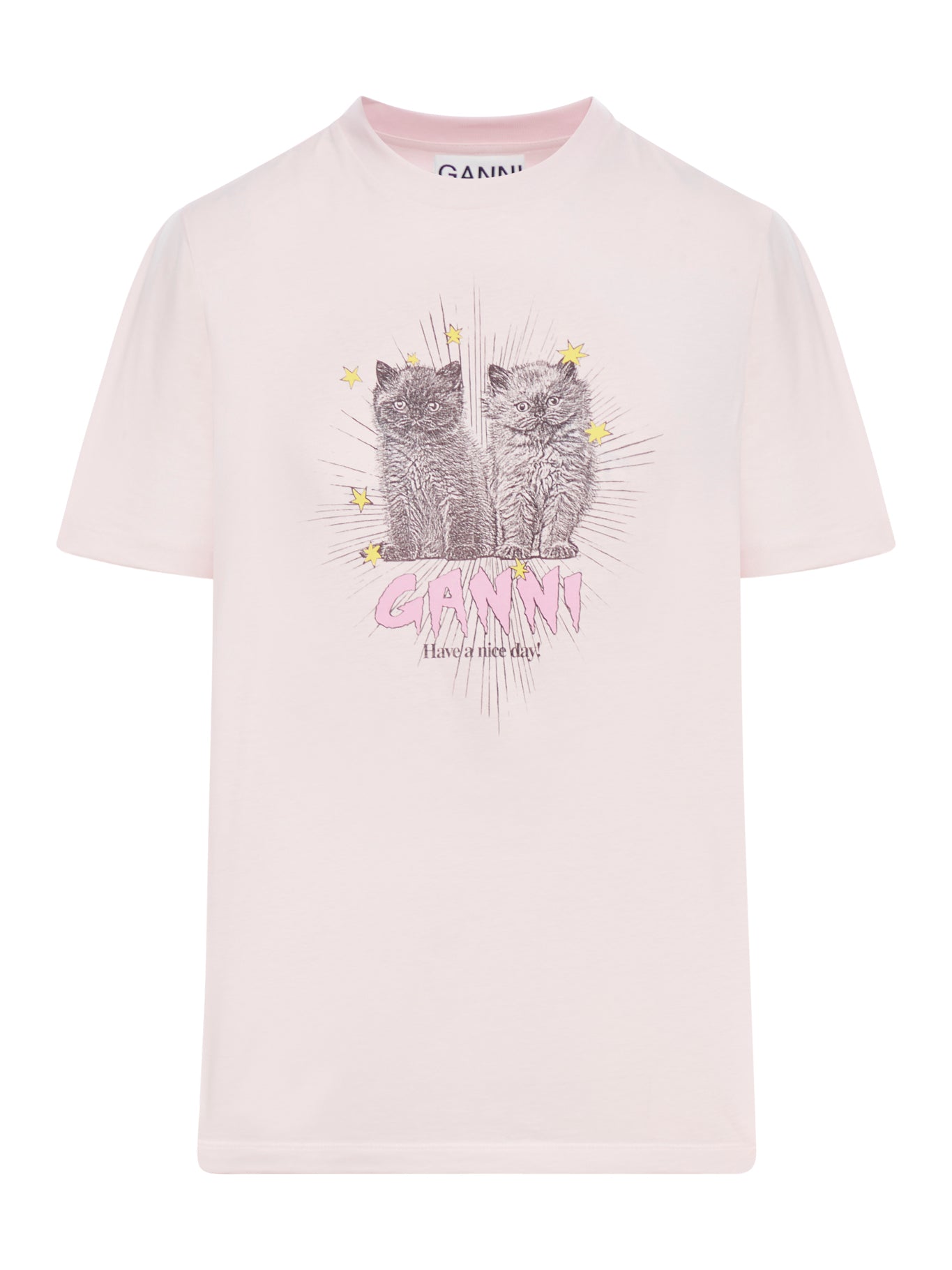 T-SHIRT RELAX CON GATTI IN JERSEY ROSA BASIC