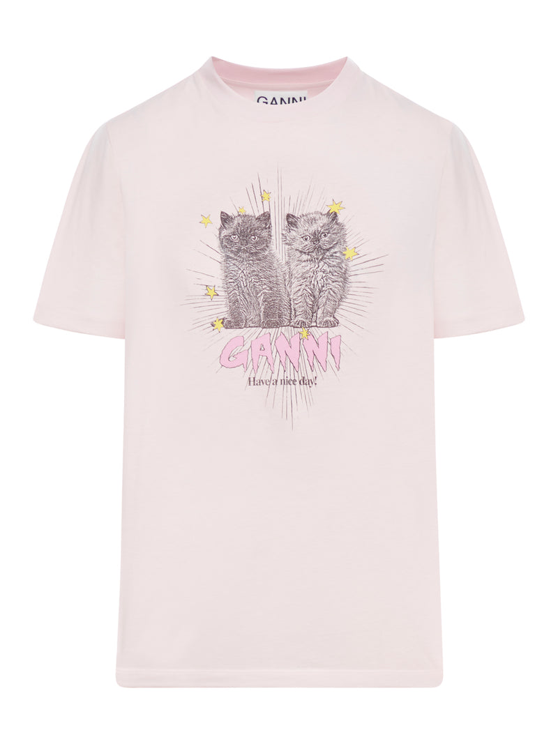 Suitnegozi T-SHIRT RELAX CON GATTI IN JERSEY ROSA BASIC