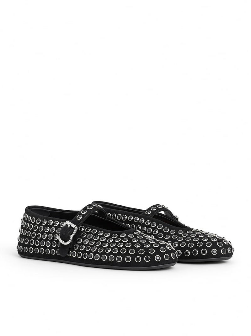 BALLERINE FLAT IN PELLE DI CAPRA SCAMOSCIATA CON STRASS