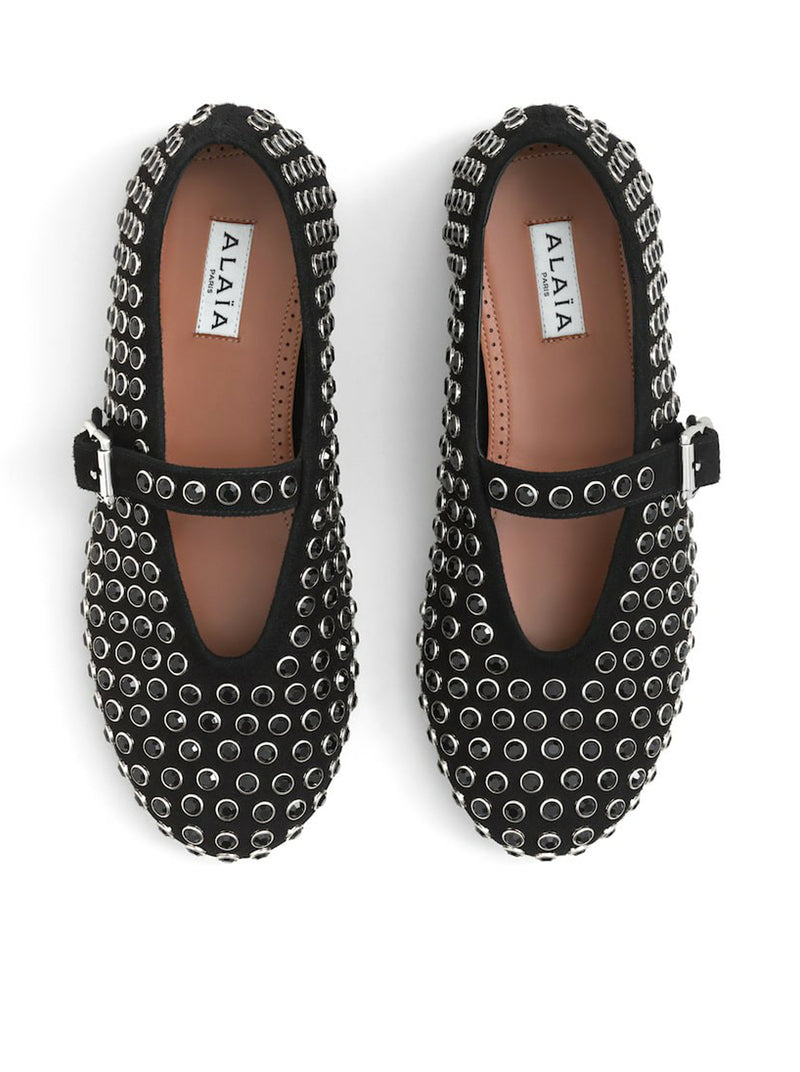 BALLERINE FLAT IN PELLE DI CAPRA SCAMOSCIATA CON STRASS