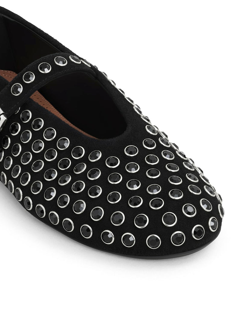 BALLERINE FLAT IN PELLE DI CAPRA SCAMOSCIATA CON STRASS