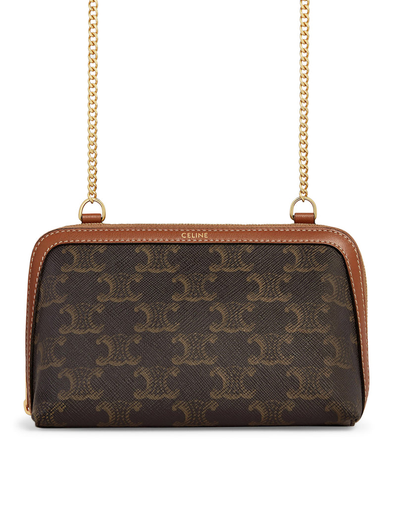 POCHETTE CON CATENA IN TELA TRIOMPHE E PELLE DI AGNELLO