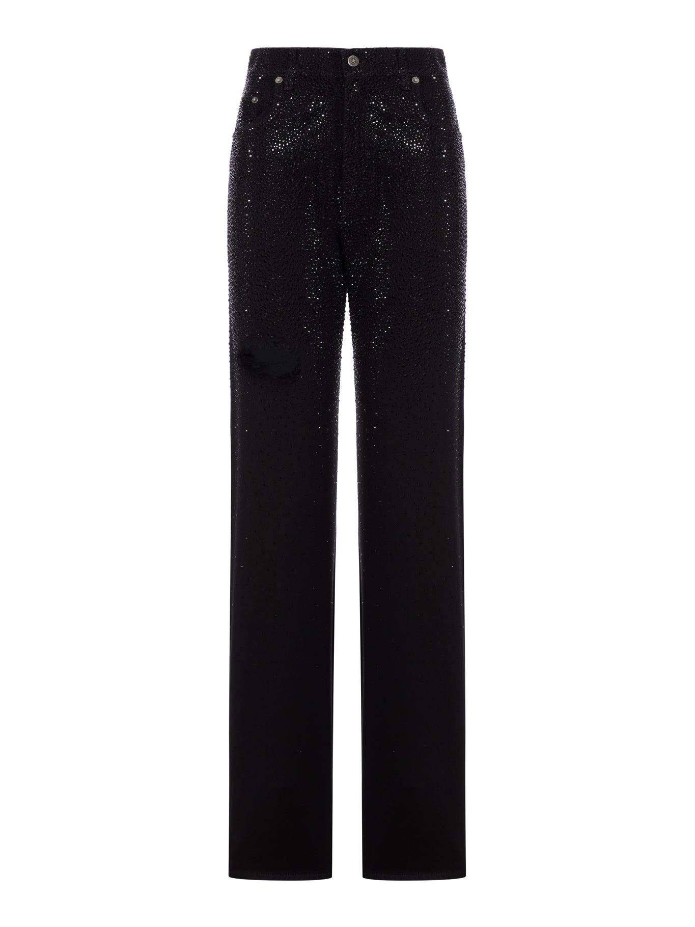 JEANS IN DENIM DI COTONE E CRISTALLI APPLICATI EFFETTO DEGRADÉ