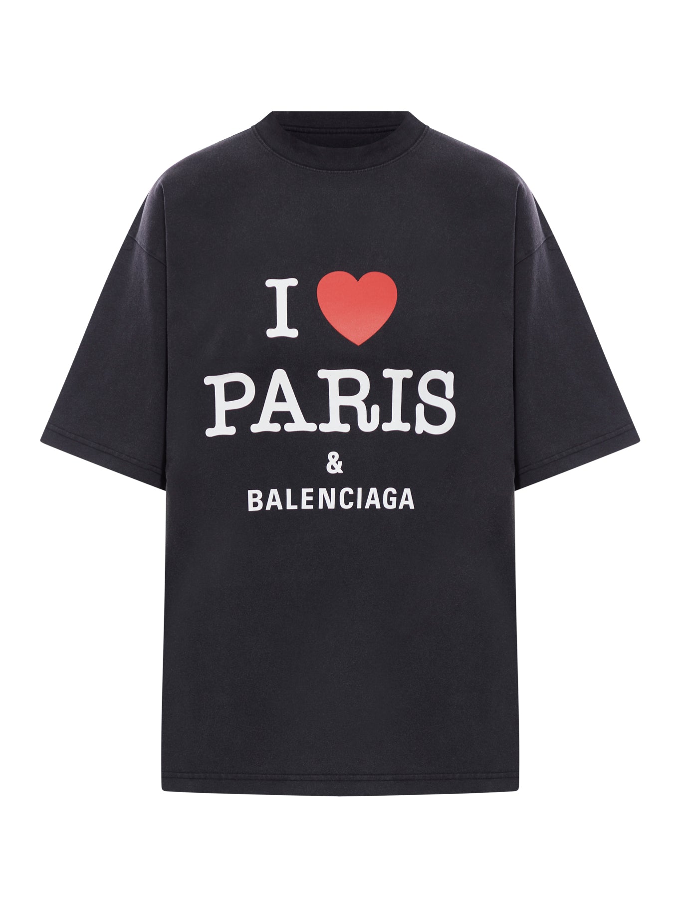 T-SHIRT I LOVE PARIS & BALENCIAGA MEDIUM FIT IN NERO DÉLAVÉ