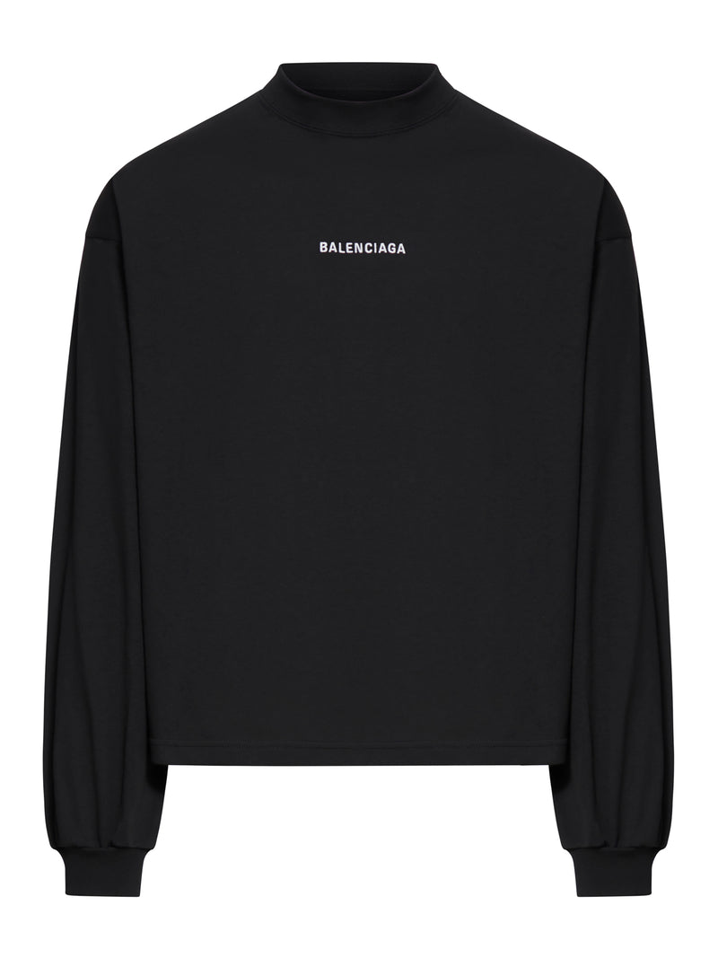 T-SHIRT A MANICHE LUNGHE CROPPED BALENCIAGA BACK DA DONNA IN NERO/BIANCO