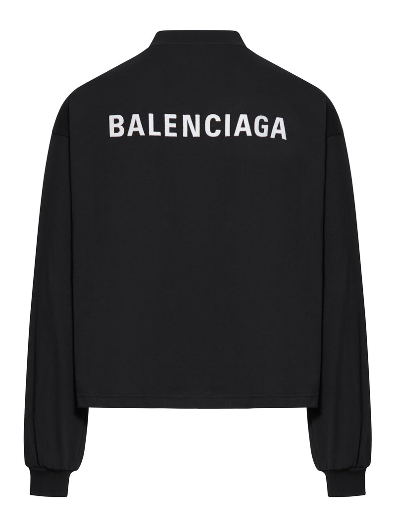 T-SHIRT A MANICHE LUNGHE CROPPED BALENCIAGA BACK DA DONNA IN NERO/BIANCO