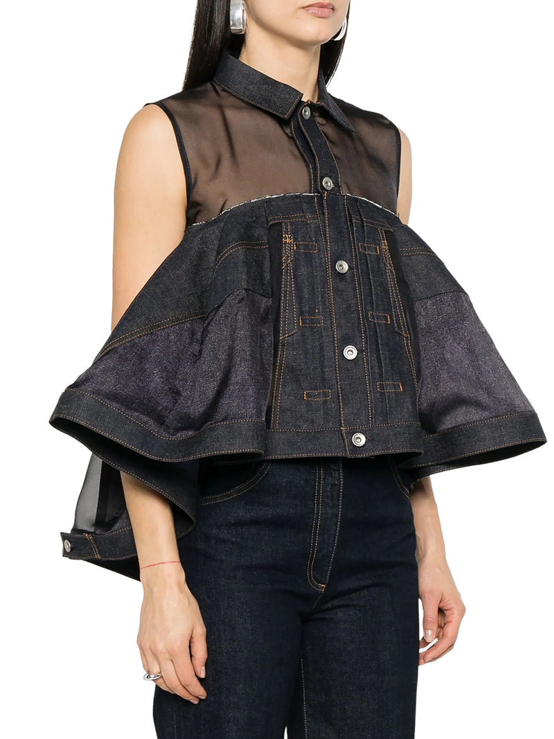 CAMICIA IN DENIM CON INSERTI IN TESSUTO TRASPATRENTE