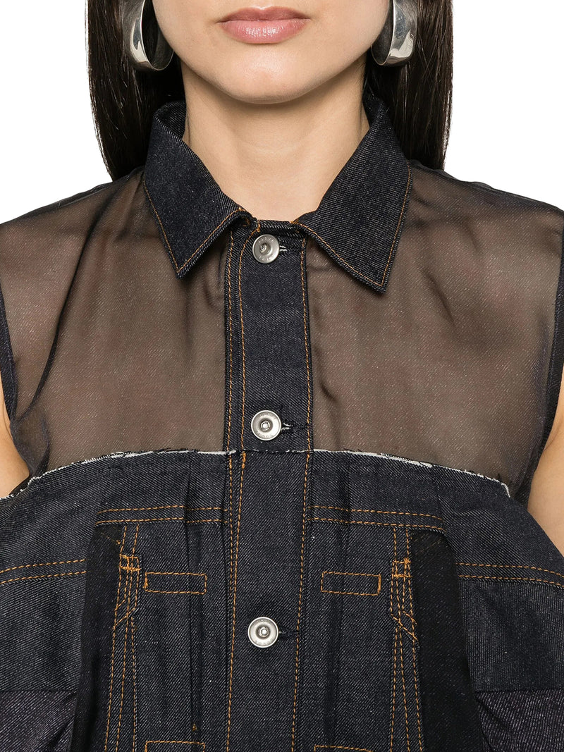 CAMICIA IN DENIM CON INSERTI IN TESSUTO TRASPATRENTE