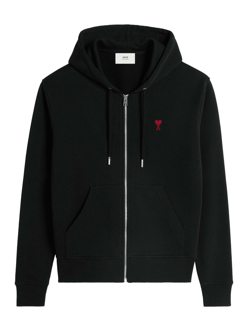 FELPA CON CAPPUCCIO E ZIP IN COTONE NERO AMI DE COEUR