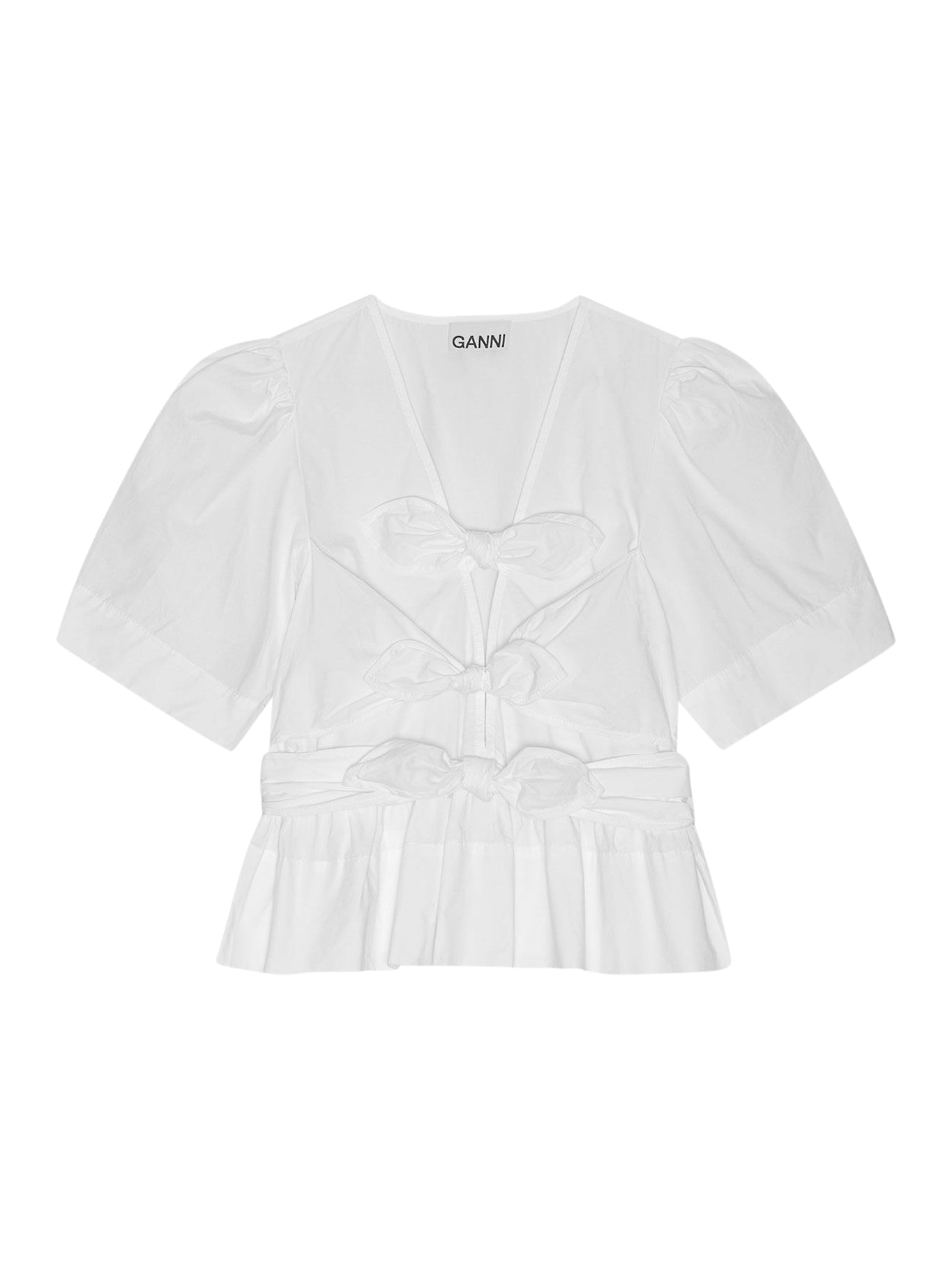 BLUSA IN COTONE ELASTICIZZATO LAVATO BIANCO CON SPALLINE LACCATE