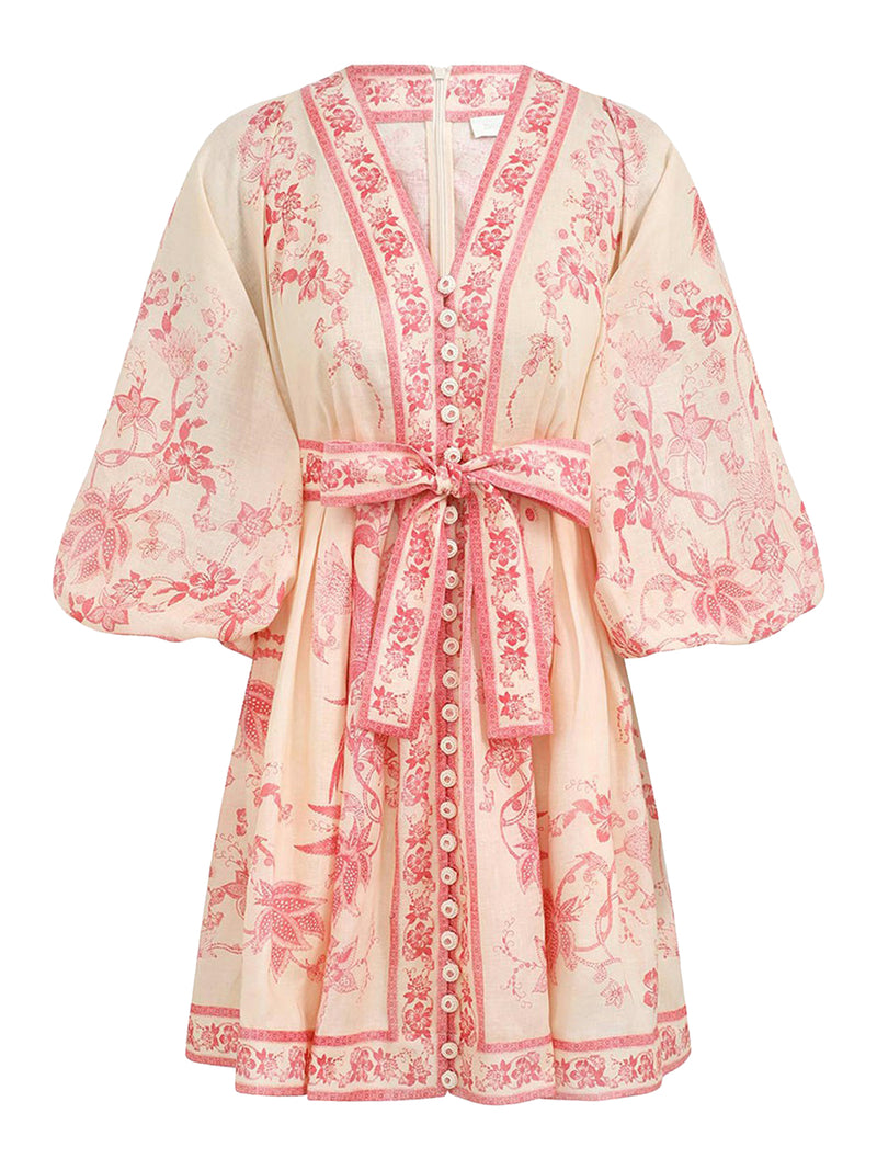 MINI ABITO CON SCOLLO A V E STAMPA A CONTRASTO