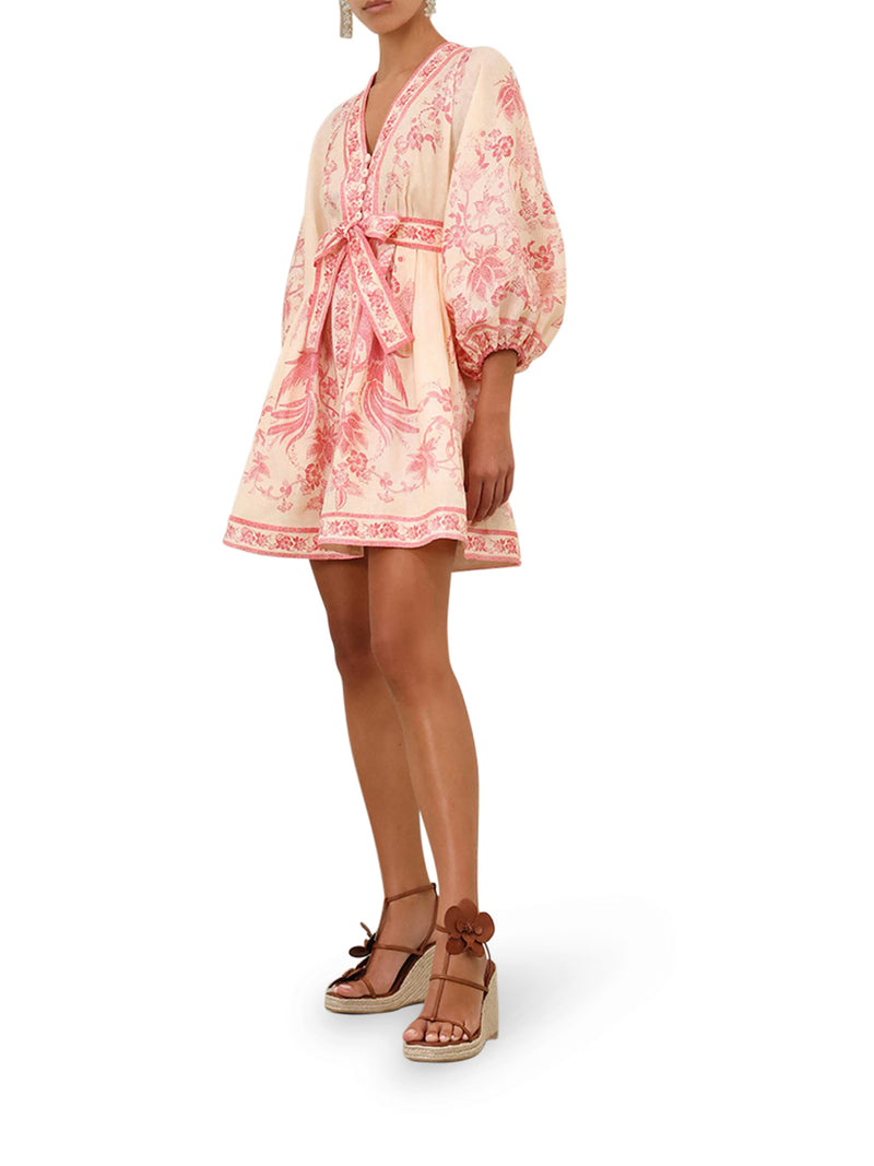 MINI ABITO CON SCOLLO A V E STAMPA A CONTRASTO