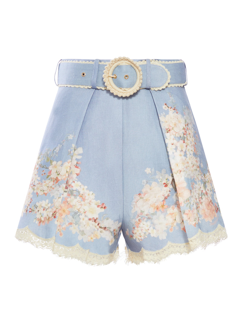 SHORTS CON ORLO IN PIZZO E STAMPA FLOREALE