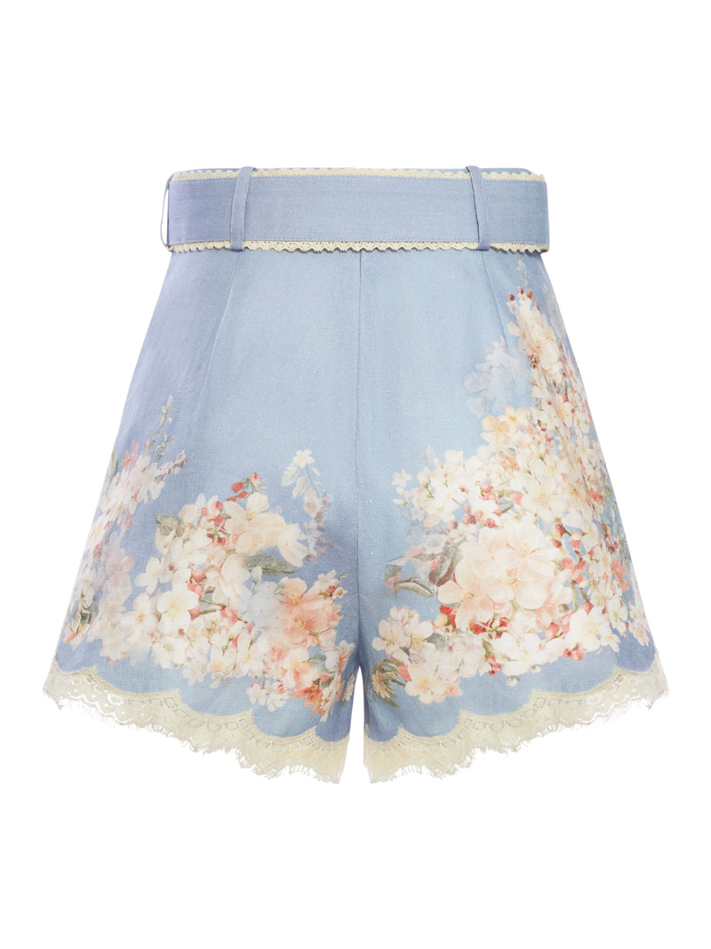 SHORTS CON ORLO IN PIZZO E STAMPA FLOREALE