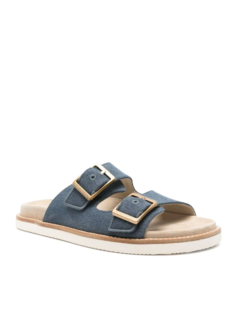 SANDALI SLIDES IN PELLE SCAMOSCIATA