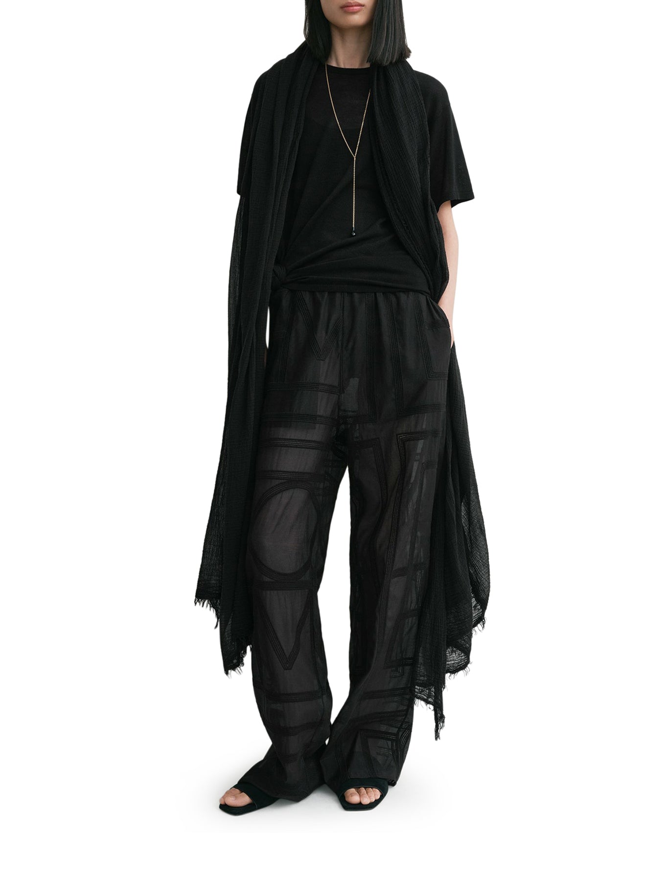 PANTALONI IN SETA SEMITRASPARENTE CON MONOGRAM
