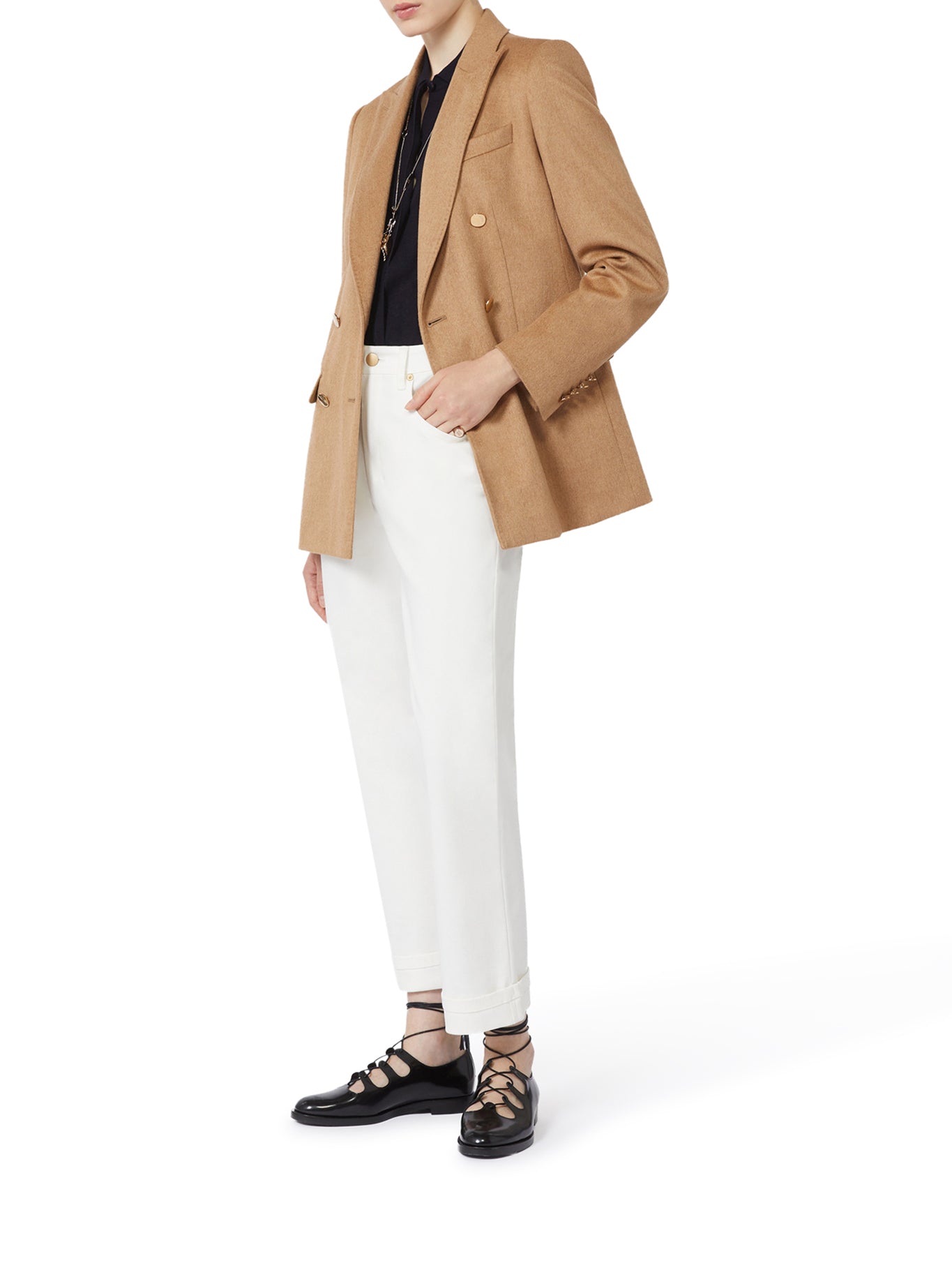 BLAZER IN DRAP DI CAMMELLO ZIBELLINATO