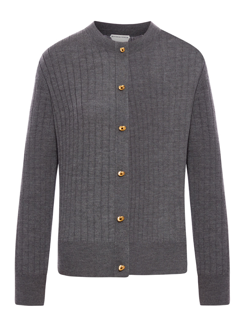 CARDIGAN IN LANA A COSTE CON BOTTONI GIOIELLO