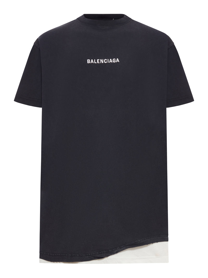 T-SHIRT DOPPIA BACK IN NERO DÉLAVÉ