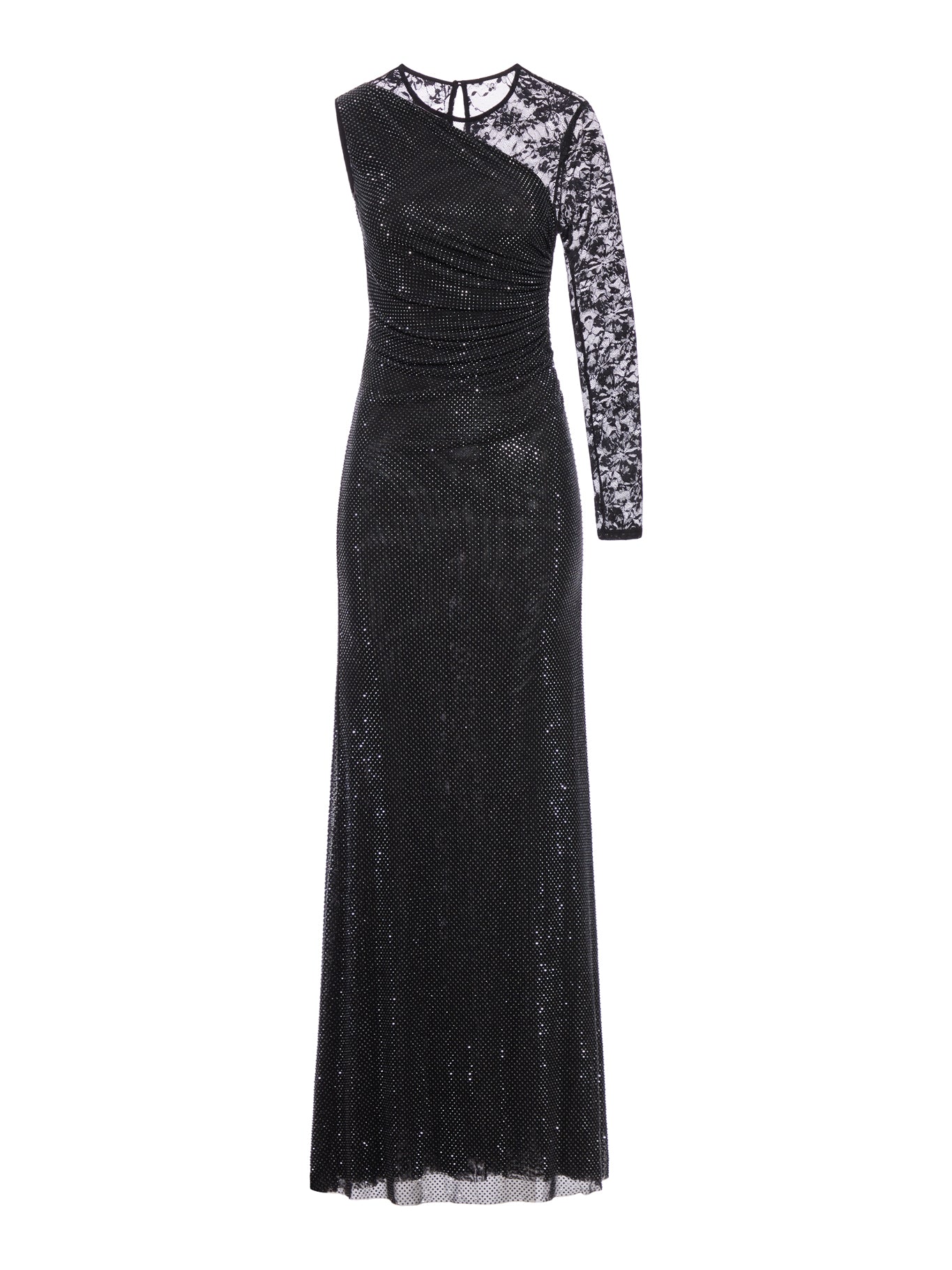 ABITO CON STRASS E MANICHE IN PIZZO