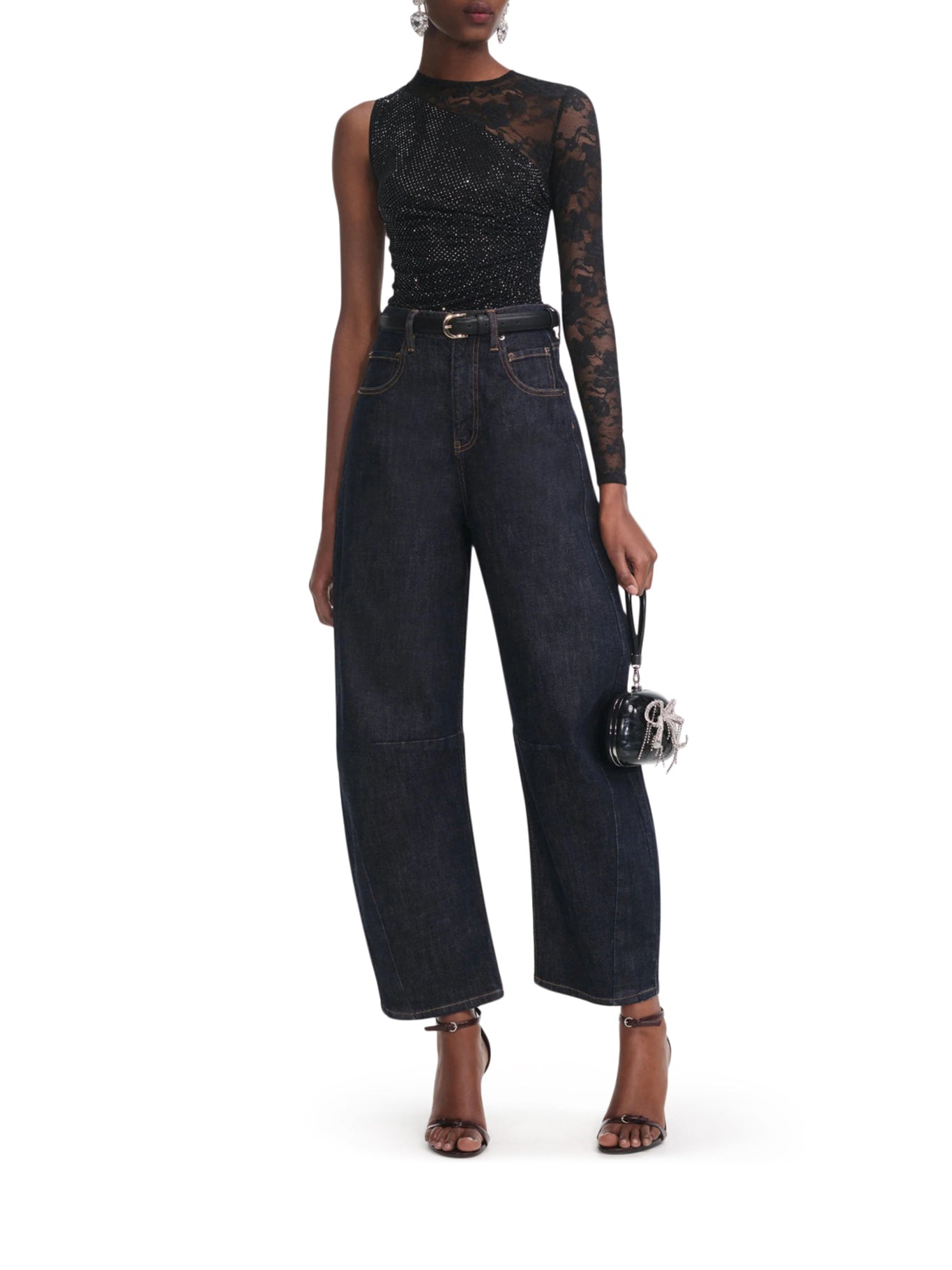 TOP CON STRASS E MANICHE IN PIZZO