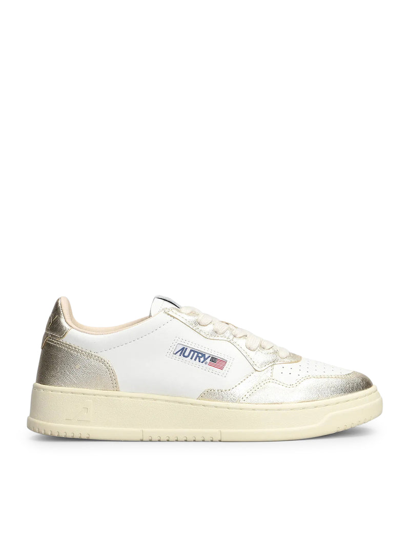 SNEAKERS MEDALIST LOW BICOLOR IN PELLE BIANCA E METALLIZZATA PLATINO