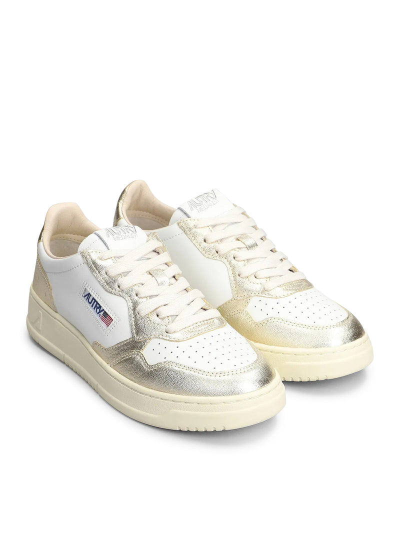 SNEAKERS MEDALIST LOW BICOLOR IN PELLE BIANCA E METALLIZZATA PLATINO