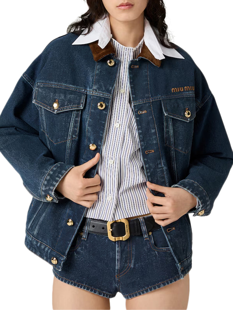 BLOUSON IN DENIM FLOCK E VELLUTO