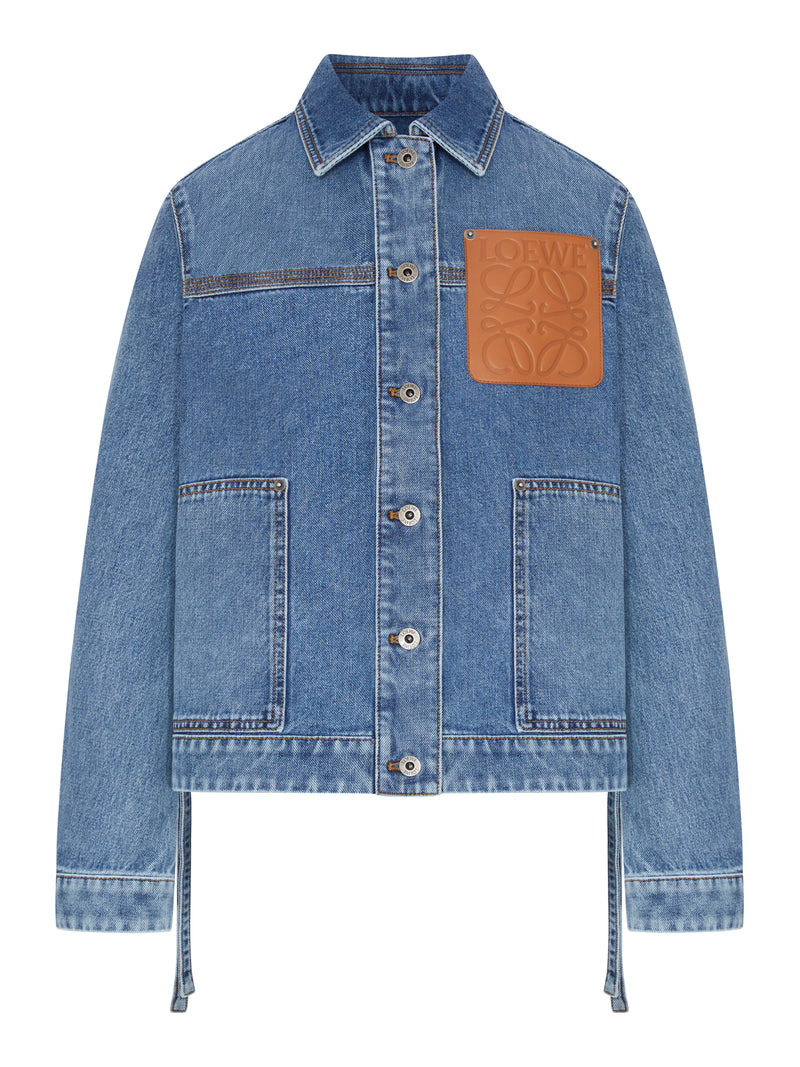 GIACCA IN DENIM DI COTONE CON ORLO ASIMMETRICO E LACCI SUL LATO