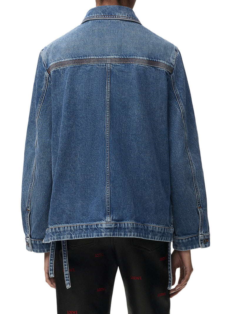 GIACCA IN DENIM DI COTONE CON ORLO ASIMMETRICO E LACCI SUL LATO