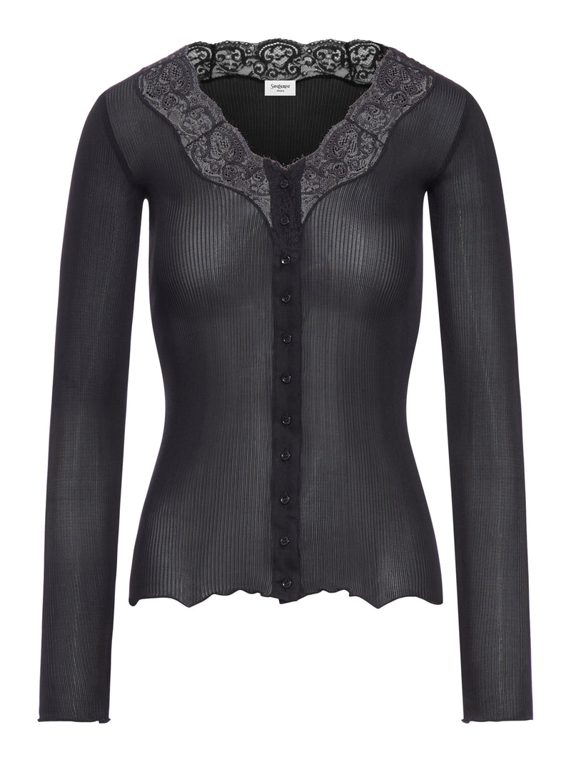 CARDIGAN IN SETA E PIZZO A COSTE