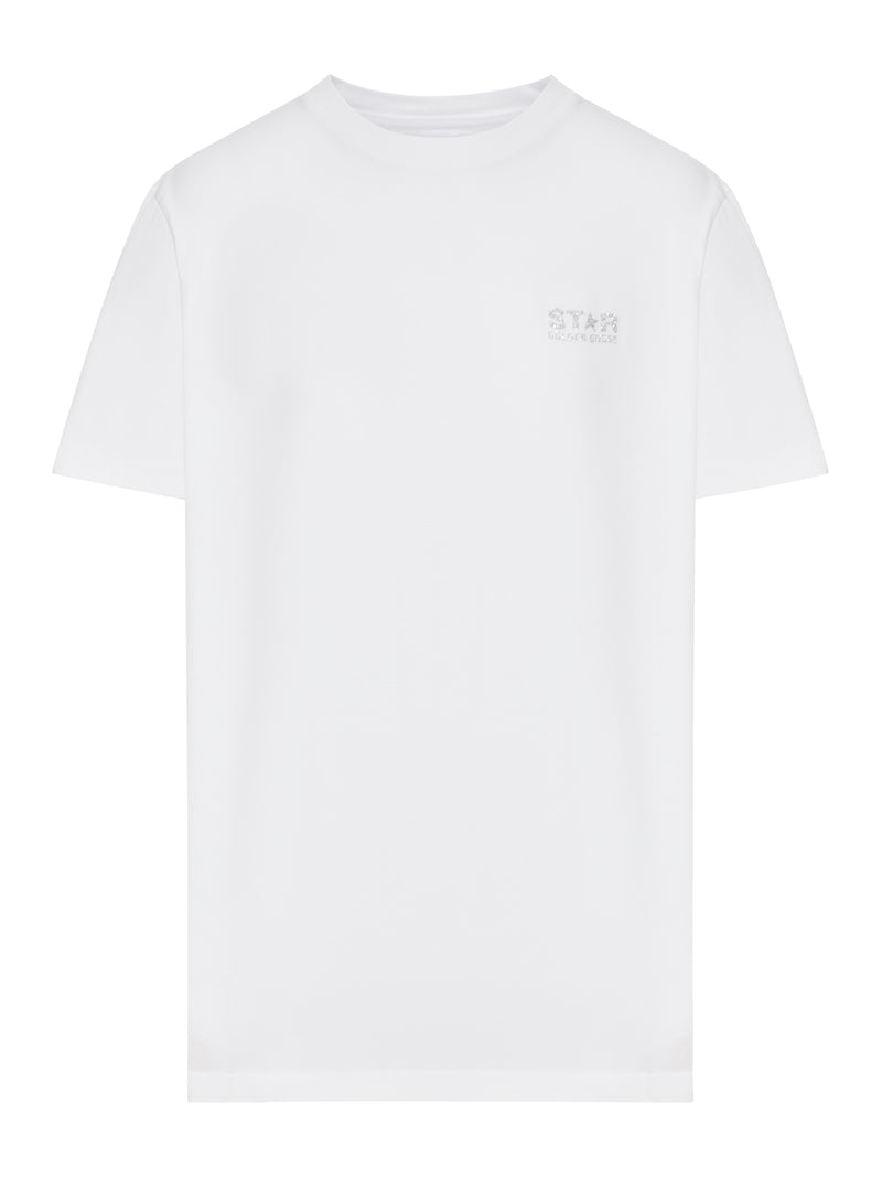T-SHIRT BIANCA CON LOGO E STELLA IN GLITTER ARGENTO