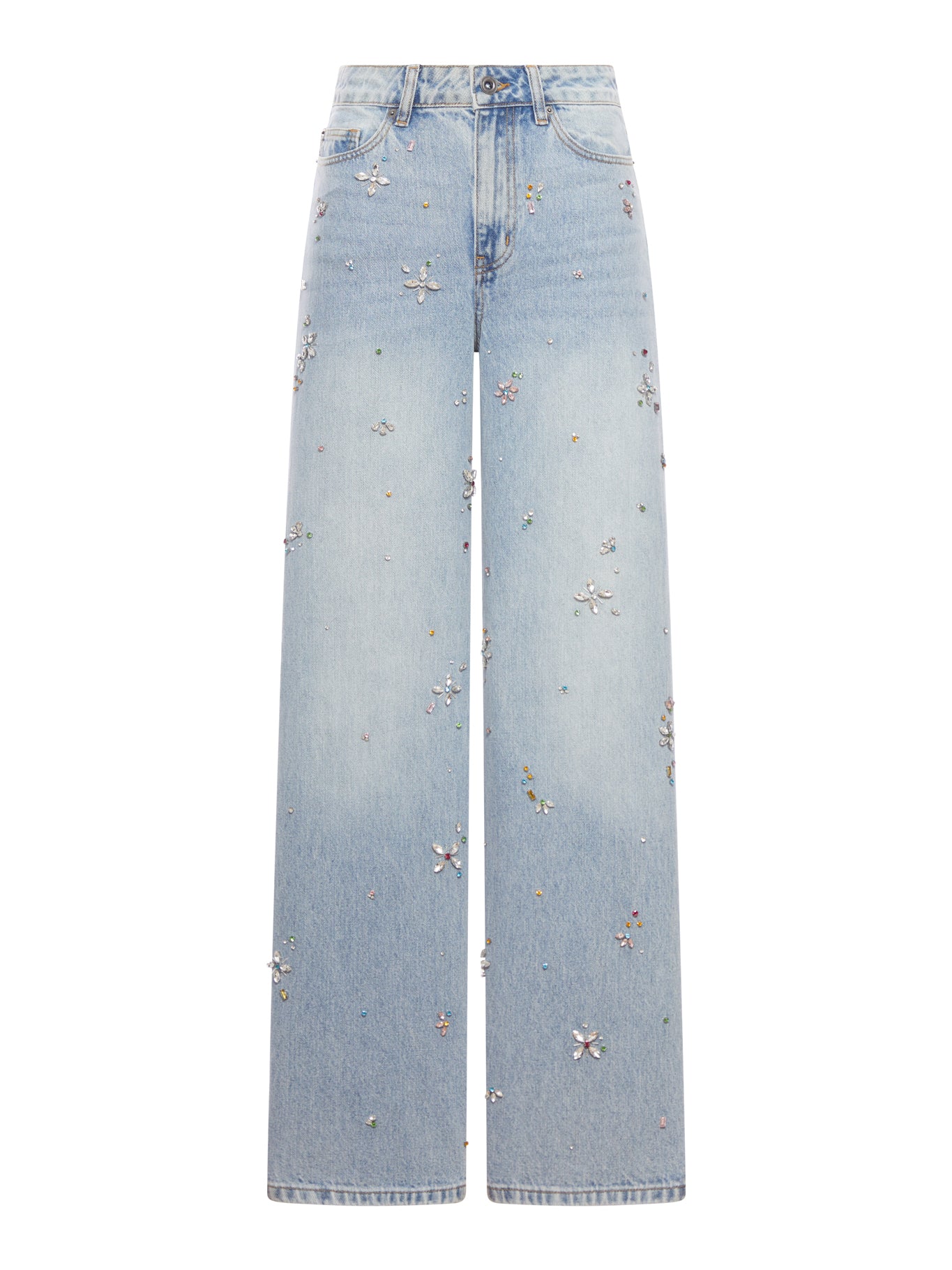JEANS A GAMBA LARGA CON DECORAZIONI