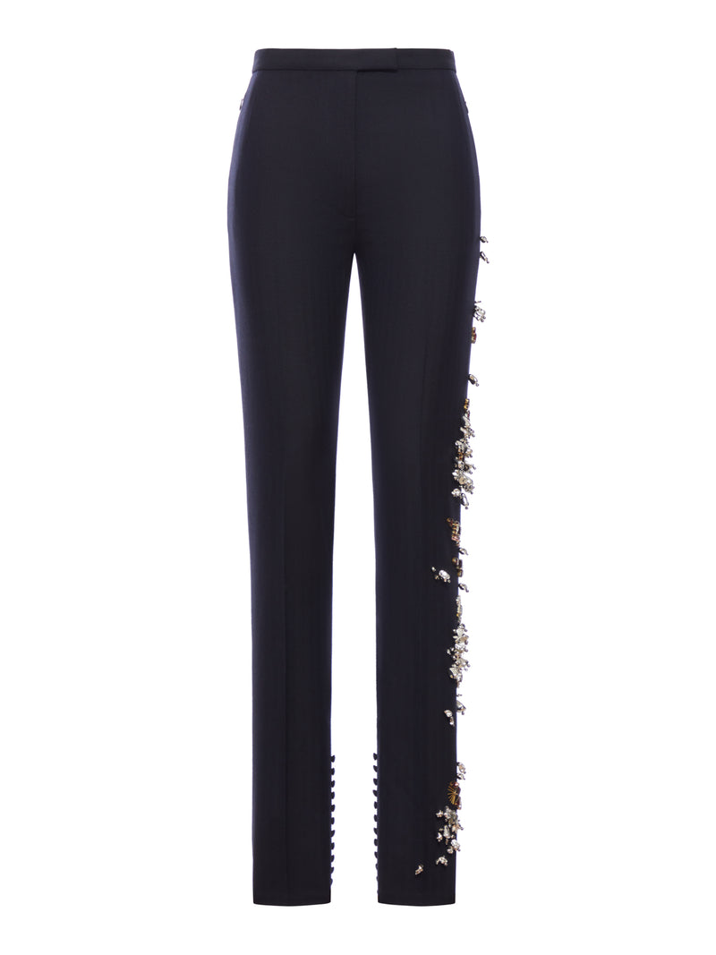 PANTALONI IN LANA CON APPLICAZIONI GIOIELLO