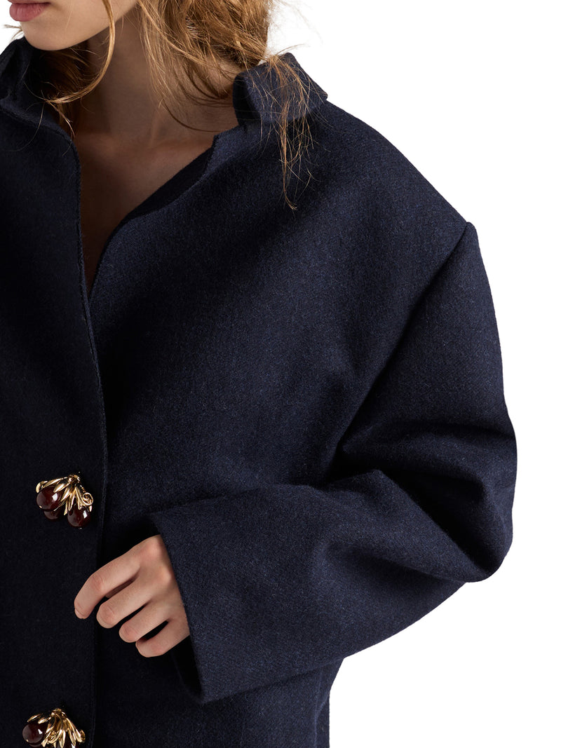 GIACCA IN LANA SHETLAND CON BOTTONI GIOIELLO