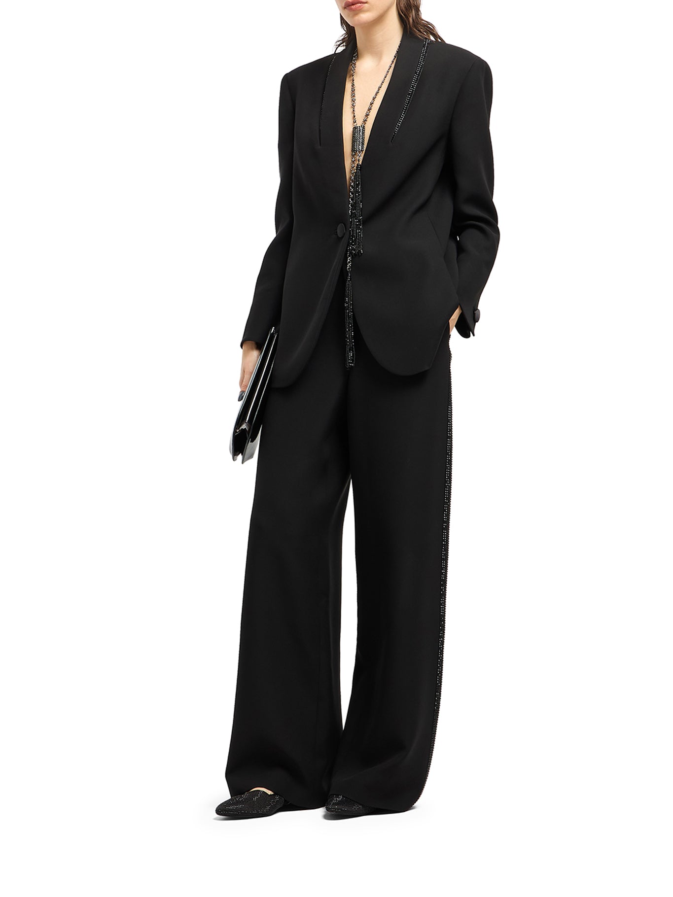 PANTALONI AMPI IN SETA CON DETTAGLIO STRASS