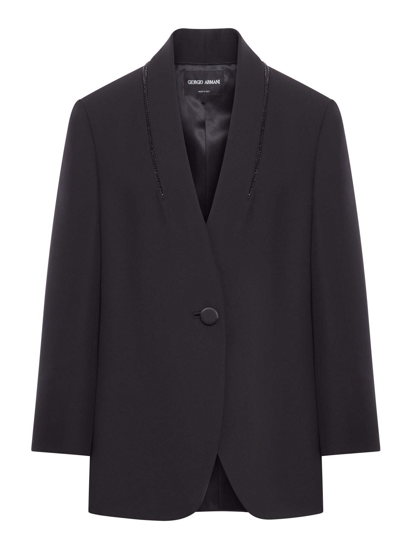 GIACCA MONOPETTO IN SETA CON RICAMO STRASS