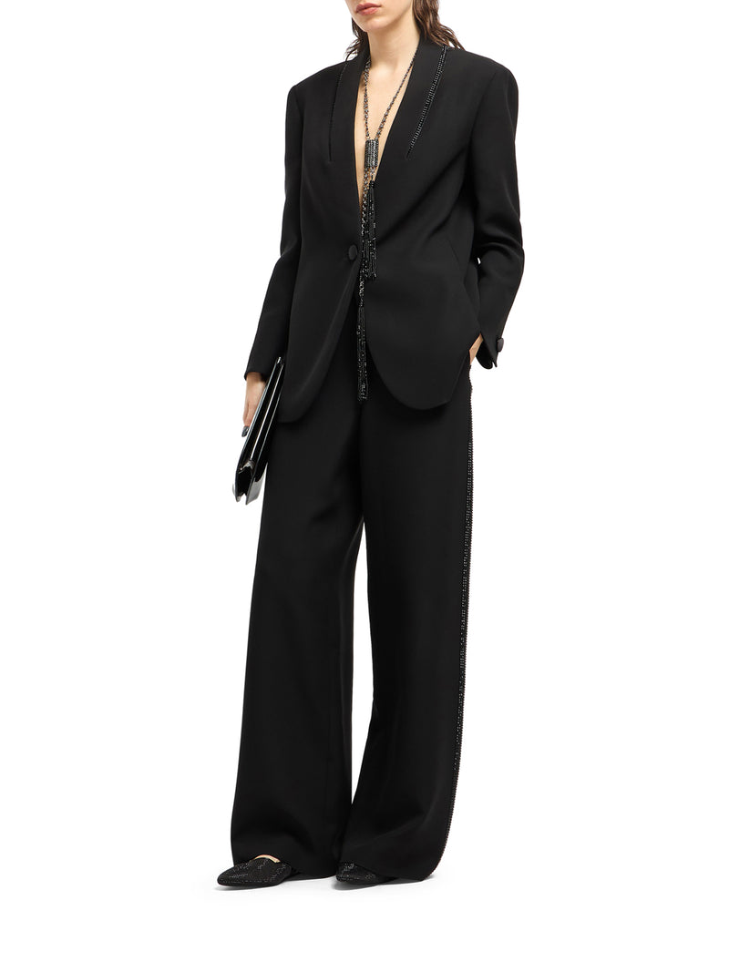 GIACCA MONOPETTO IN SETA CON RICAMO STRASS