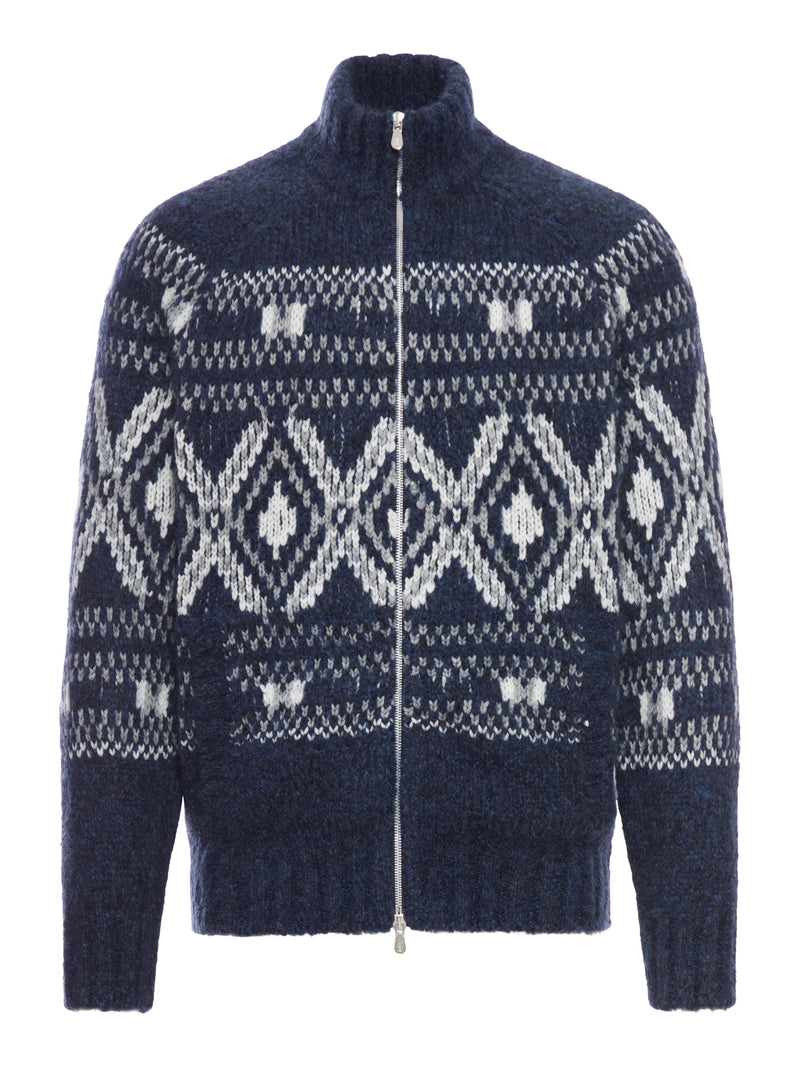 CARDIGAN GEOMETRIC JACQUARD IN LANA E CASHMERE