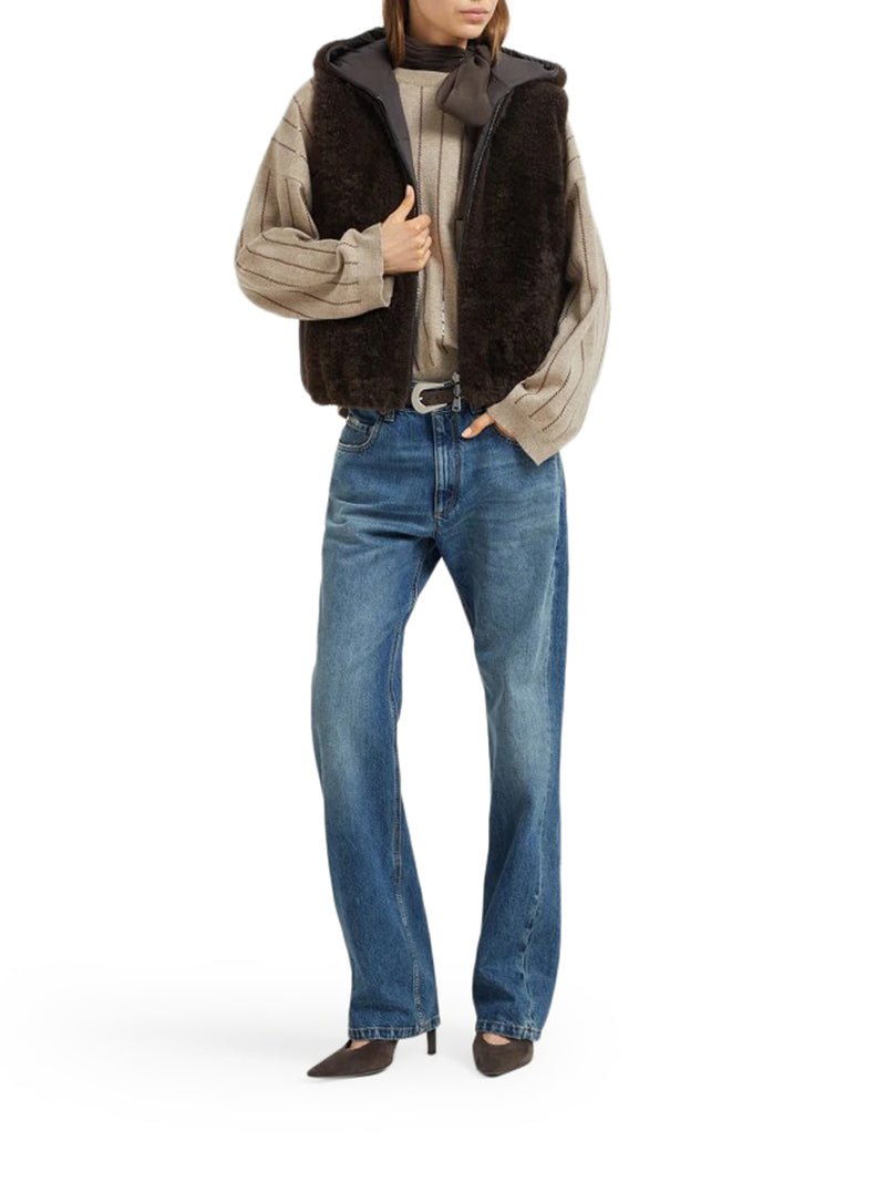 PANTALONE COLUMN IN DENIM AUTHENTIC CON MONILE