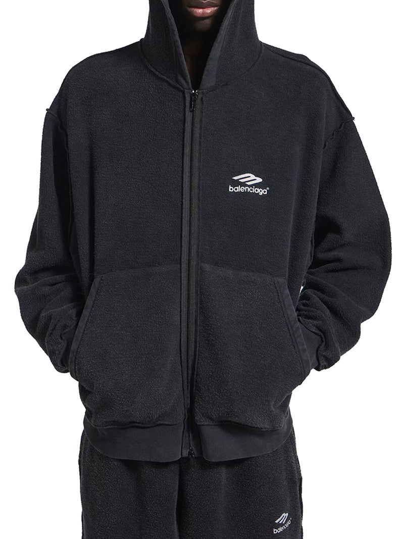 FELPA CON ZIP INSIDE-OUT 3B SPORTS ICON IN NERO DÉLAVÉ